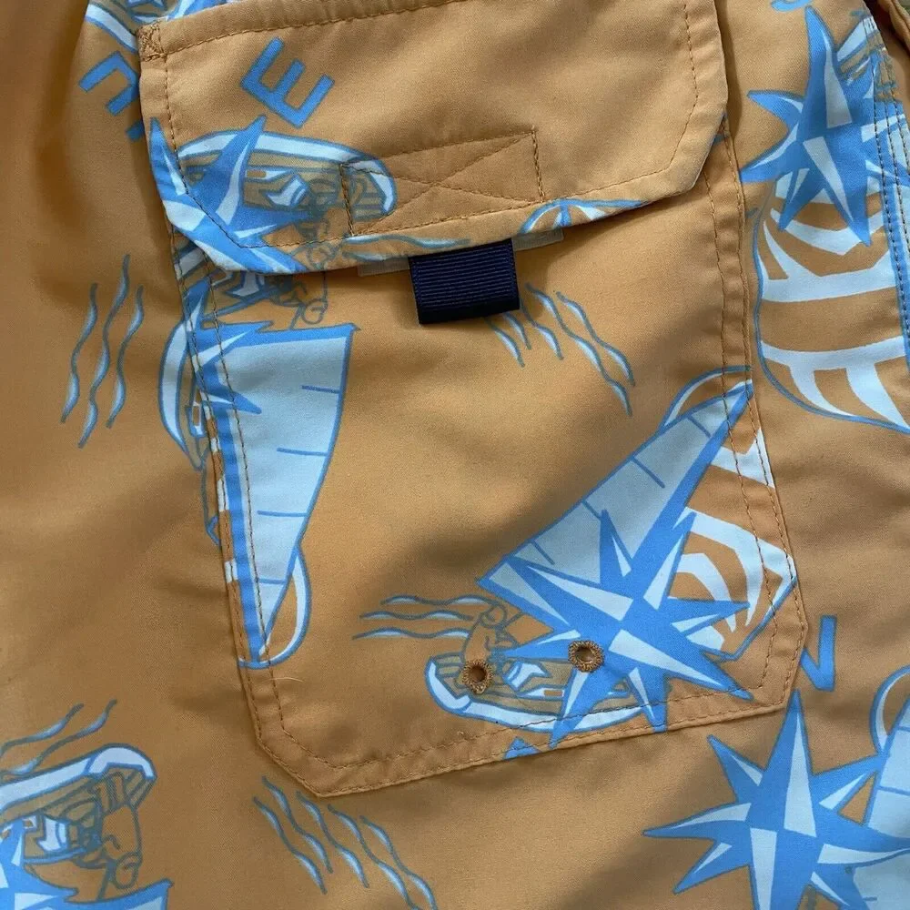 Vineyard Vines Sailboats And Compasses Swim Trunks Orange And Blue Men's Size LG